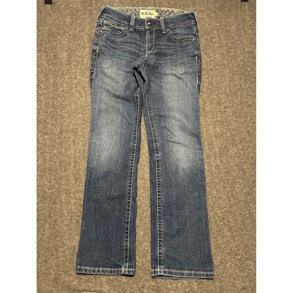 Ariat real mid rise straight denim jeans womens western cowgirl size 30s rodeo - Picture 1 of 9
